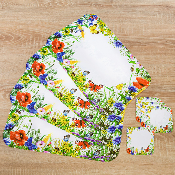 Platzsets + 6 Untersetzer "Wildblumen", 12er-Set