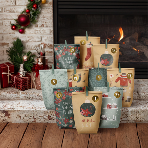 Wurm Adventskalender mit 24 bedruckten Tüten