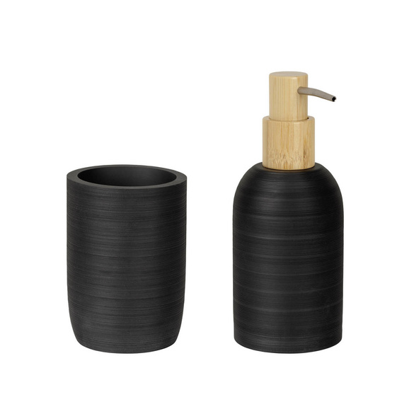 Bad-Accessoire Set „Altavalle“, 2-tlg., schwarz/Bambus