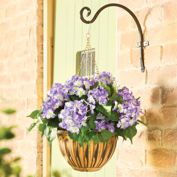 Blumenampel mit Kunstblumen Hortensien violett