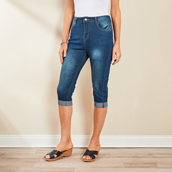 Capri-Jeans dunkelblau uni