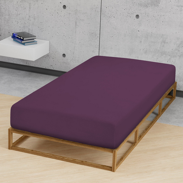 Jersey-Stretch-Spannbetttuch dunkel violett, 1x 120x200 cm