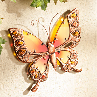 Solar Wanddeko Schmetterling mit 12 warm-weißen LEDs ca. 66 x 50 cm, Dekoration für den Garten
