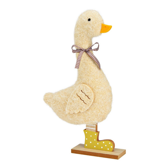 Dekofigur Ente mit Schleife aus Textil/Holz Beige