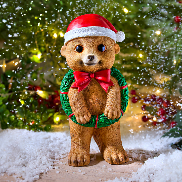 Dekofigur Erdmännchen mit Weihnachtskranz