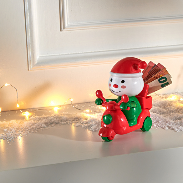 Dekofigur Spardose "Weihnachtsmann auf Motorrad"