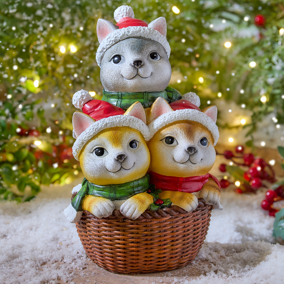 Dekofigur Weihnachtskatzen im Korb