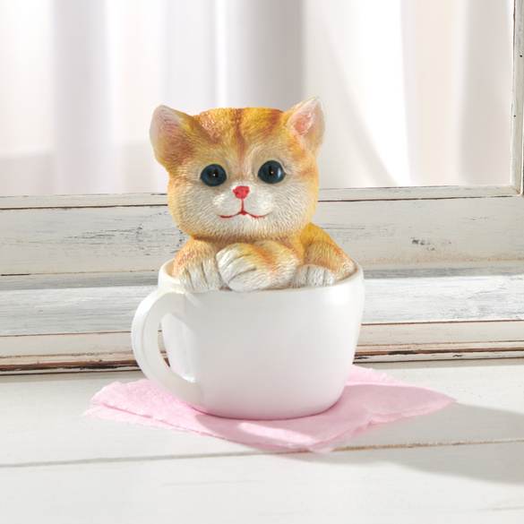 Dekogeschenk "Katze in Teetasse"