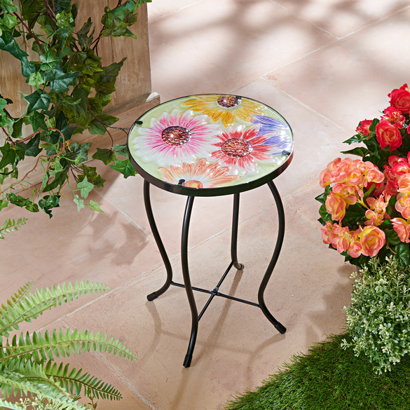 Dekotisch im Retro-Stil mit Glasplatte "Blumen"