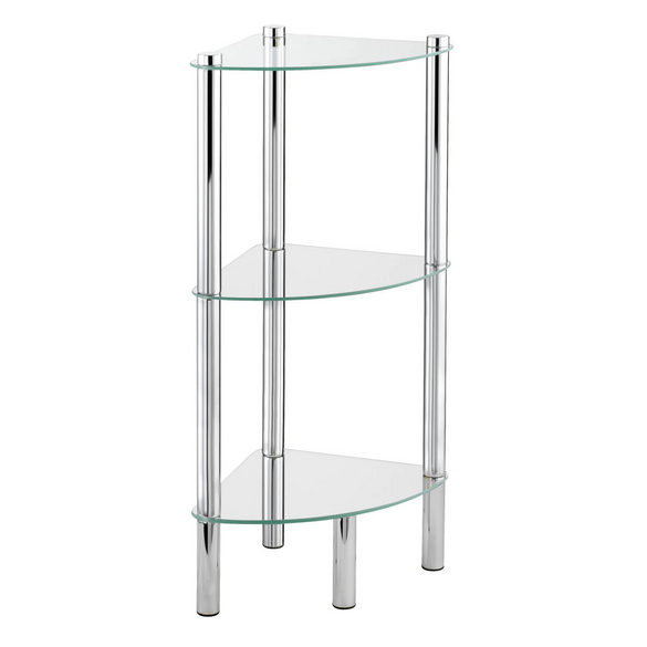 Eckregal Yago 3 Ablagen aus Edelstahl & Glas