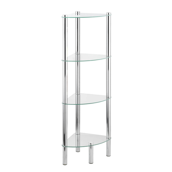Eckregal Yago 4 Ablagen aus Edelstahl & Glas