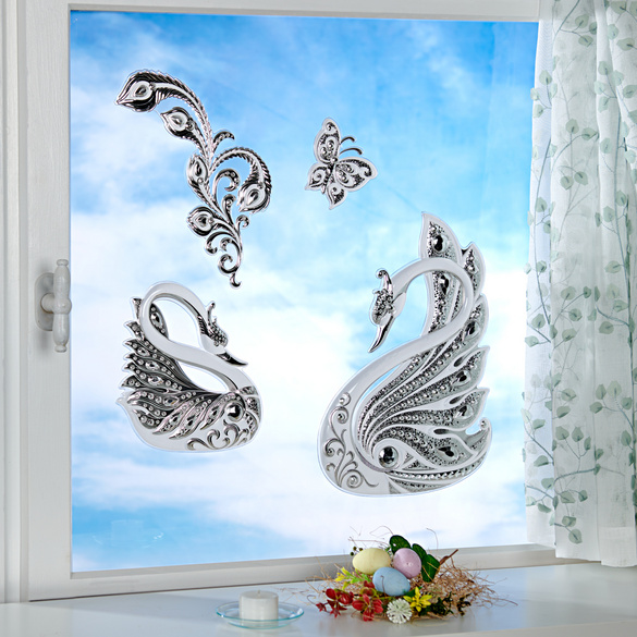 Fensterbild "Schwäne" mit Strass