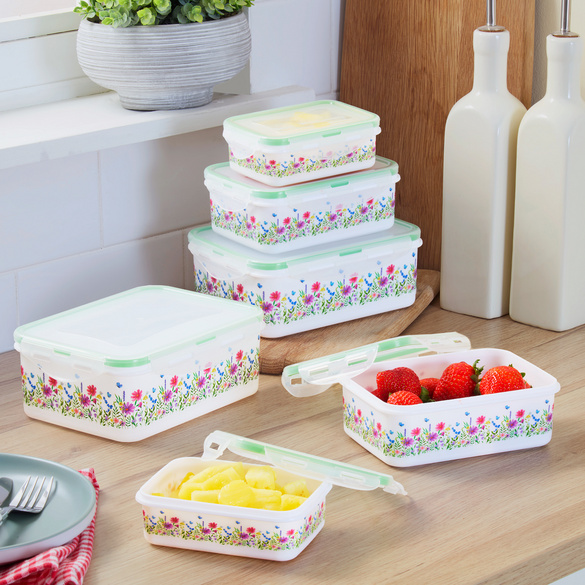 Frischhaltedosen "Blumenmuster" mit Silikondichtung, 6er-Set