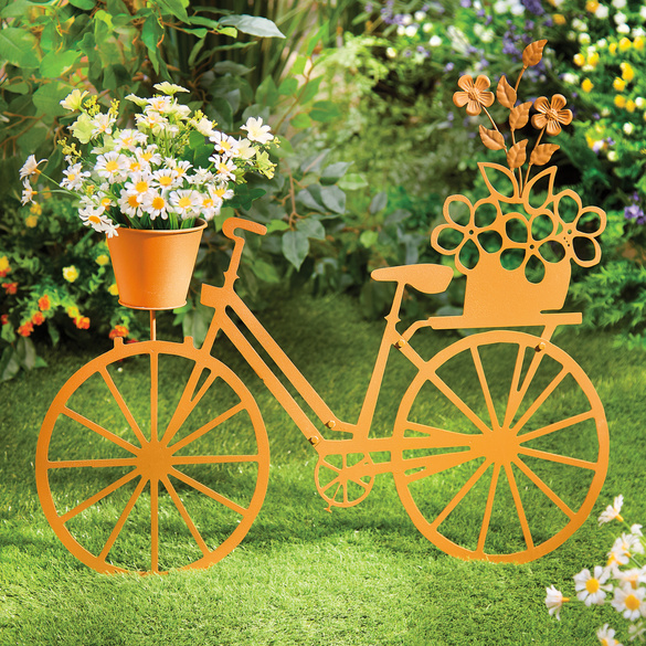 Gartenstecker "Fahrrad" Retro-Optik mit Pflanztopf
