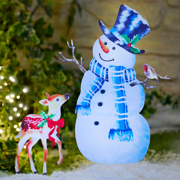 Gartenstecker Schneemann & Hirsch, 2er-Set