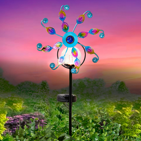 Gartenstecker Windspiel "Pfau" mit Solarleuchte