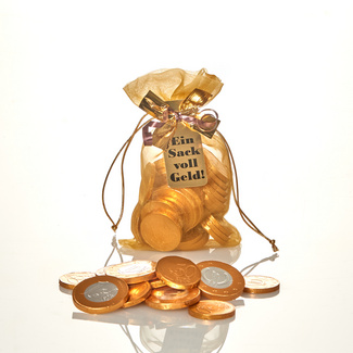 Geschenkidee Euro-Schokomünzen im Organzasäckchen Eldo Geschenkidee Euro-Schokomünzen im Organzasäckchen Eldo