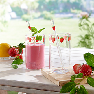 Gläser "Erdbeere" mit Trinkhalm 2er-Set Gläser "Erdbeere" mit Trinkhalm 2er-Set