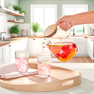 Glaskaraffe 1,8 L mit Holzdeckel Eldo Glaskaraffe 1,8 L mit Holzdeckel Eldo