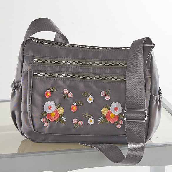 Handtasche "Blumenranke" grau