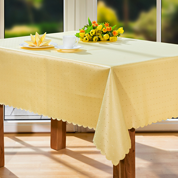 Jacquard-Tischdecke "Tupfen" gelb, 130 x 225 cm