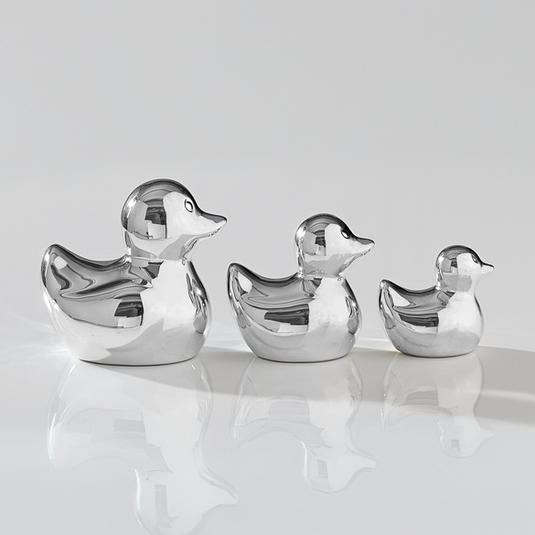 Keramik-Enten silberfarben 3er-Set