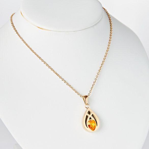 Kette "Tropfen" mit Glasstein in Rauchquarz-Optik