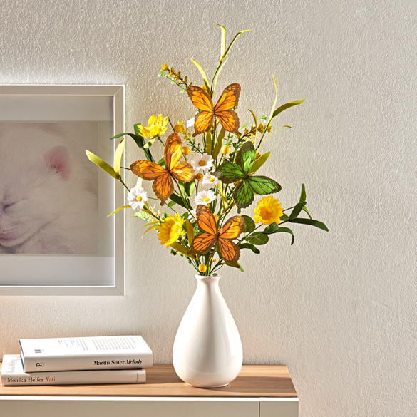 Kunstblumenstrauß Sonnengelb mit Schmetterlingen