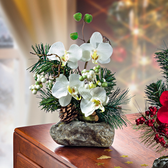 Kunstpflanze Orchideengesteck im Topf, weiß