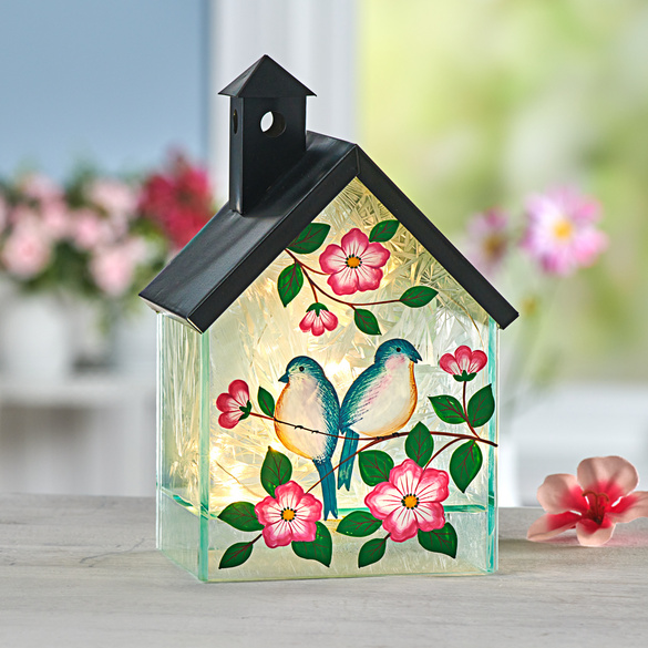 LED-Deko-Vogelhaus mit Glasfront
