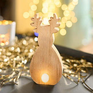 Säule Elch Rentier Holz Weihnachtsdeko LED-Beleuchtung Willkommen 67