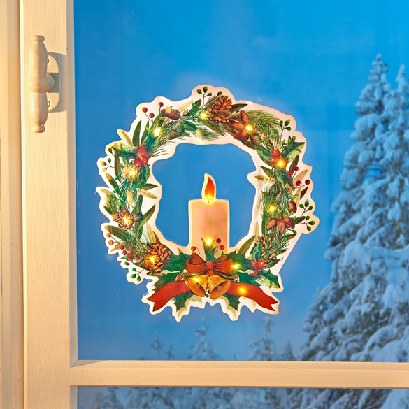 LED-Fensterbild "Weihnachtskranz"
