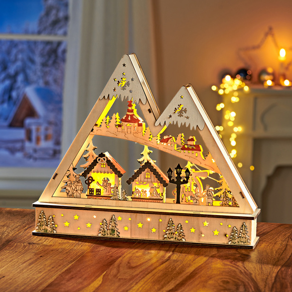 LED-Holzdeko "Weihnachten im Bergdorf"