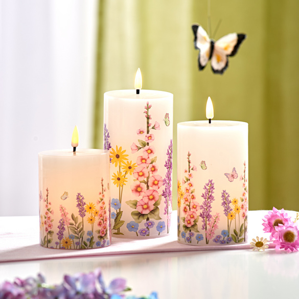 LED-Kerzen "Wildblumen" 3er-Set