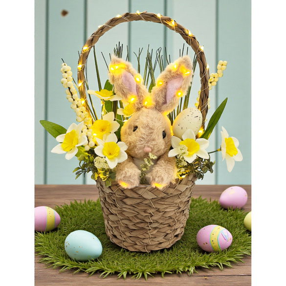 LED-Osterdeko Henkelkorb mit Osterhase