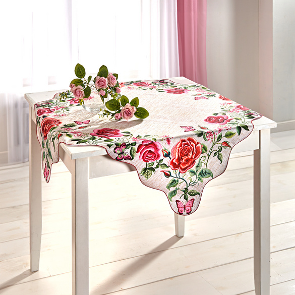 Mitteldecke "Rosen" mit Languettenrand 85 x 85 cm