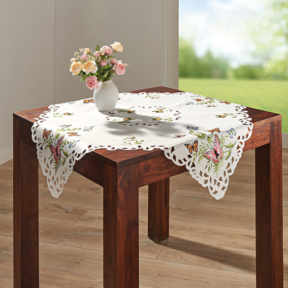 Mitteldecke "Schmetterlinge" Languettensaum mit Cut-Outs 85 x 85 cm