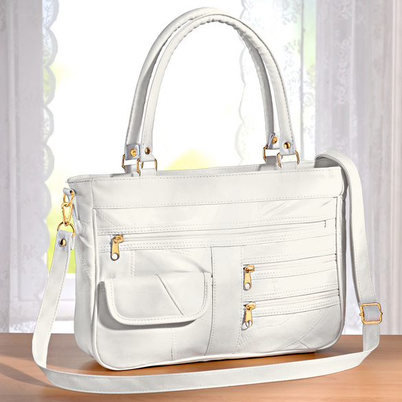 Pagen Patchwork-Ledertasche weiß