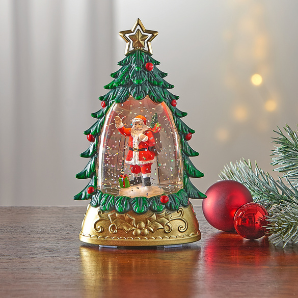 Schneekugel "Tanne mit Weihnachtsmann" grün