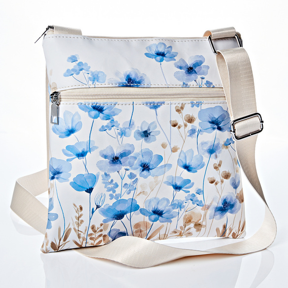 Schultertasche "Blaue Blumen" mit RFID-Schutz