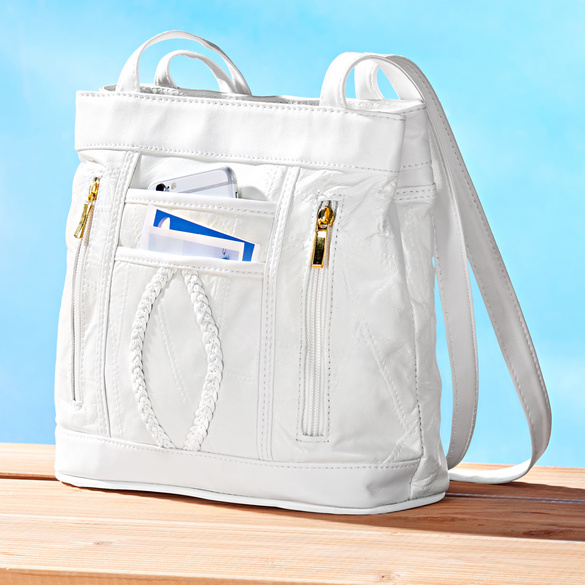 Schultertasche in Lederpatchwork weiß