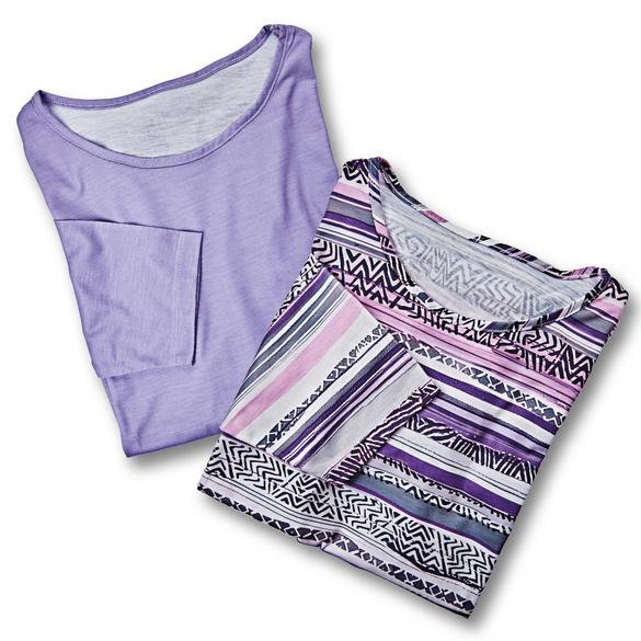 Shirts lila-gestreift + uni 2er-Set
