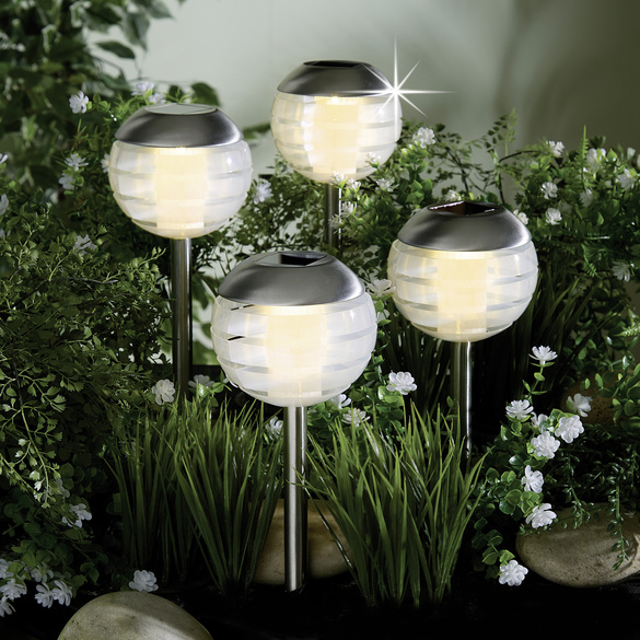 Solarleuchten im Designer-Stil Chromoptik 4er-Set