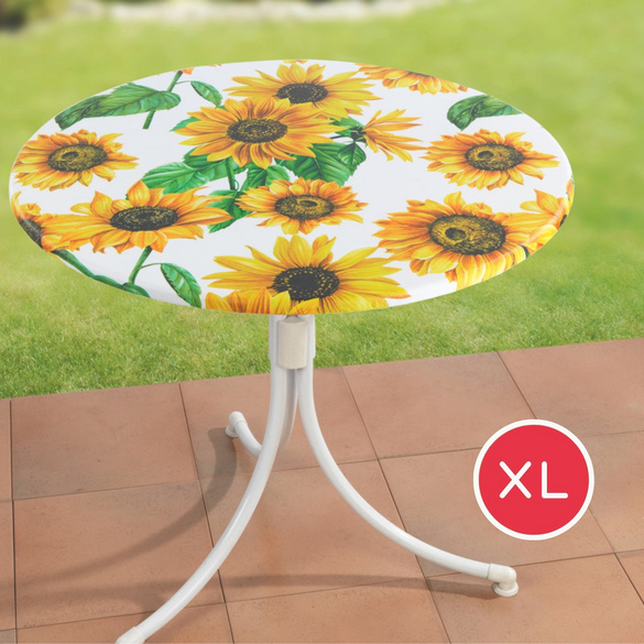 Spanntischdecke Sonnenblumen XL Ø 85–105 cm