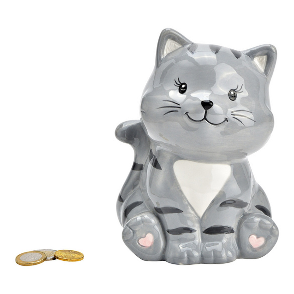 Spardose "Katze" grau aus Keramik