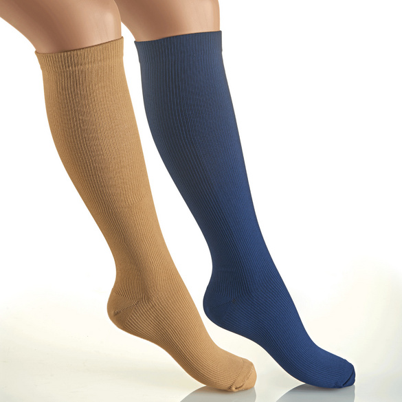 Stützkniestrümpfe leichte Kompression 2er-Set blau + hautfarben