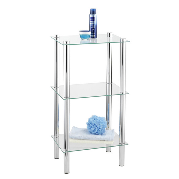Standregal Yago viereckig 3 Ablagen aus Edelstahl & Glas