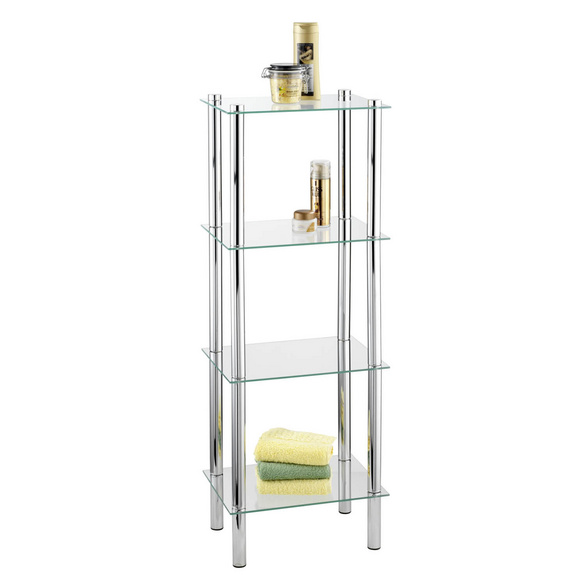 Standregal Yago viereckig 4 Ablagen aus Edelstahl & Glas