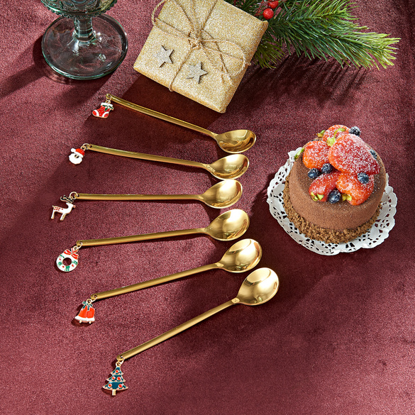 Teelöffel mit Anhänger goldfarben 6er-Set
