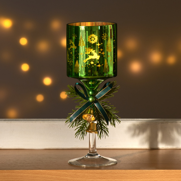 Teelichthalter Glas-Kelch smaragdgrün